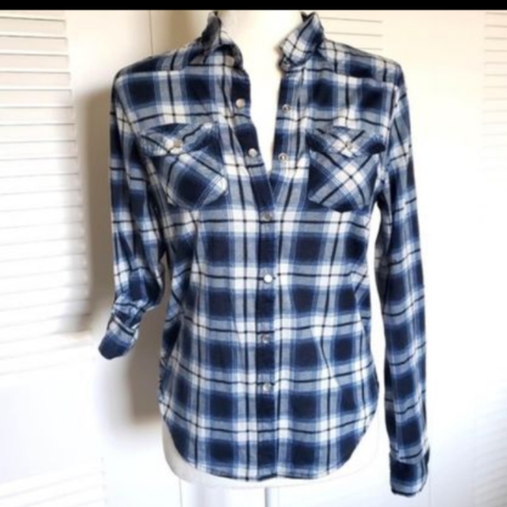 Passport Women's Flannel Light Blue polyester Small Snap Buttons